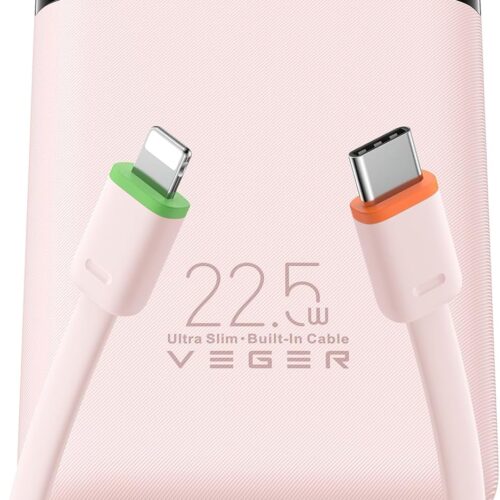 veger portable charger, ultra slim 22.5w fast charging with built in cable